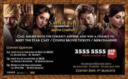 AskMe Movie Contest - Saheb, Biwi Aur Gangster Returns